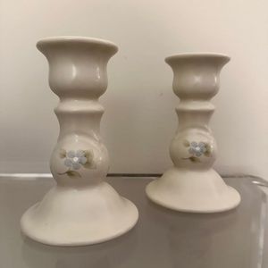 Vintage Pfaltzgraff Tea Rose Floral Candlesticks Set of 2